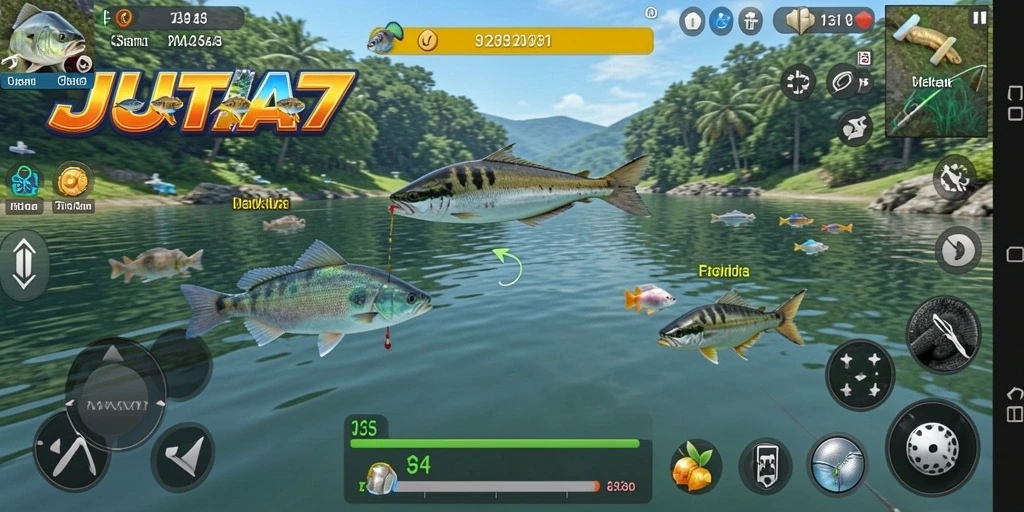 Tangkapan ikan yang beragam dalam gameplay JUTA7.