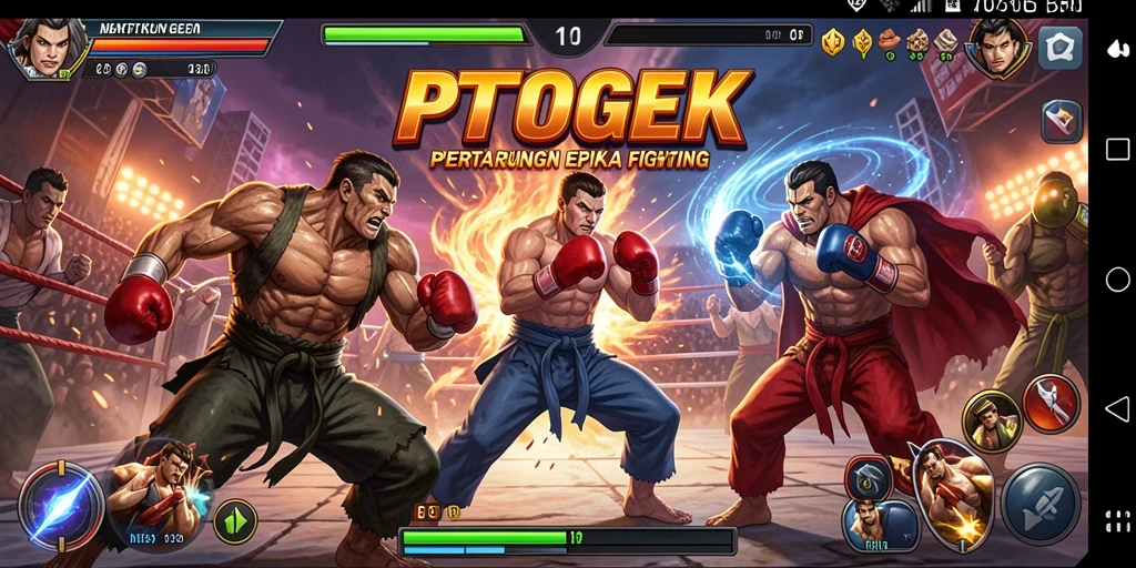 Screenshot utama PTTOGEL menampilkan duel karakter yang menegangkan.