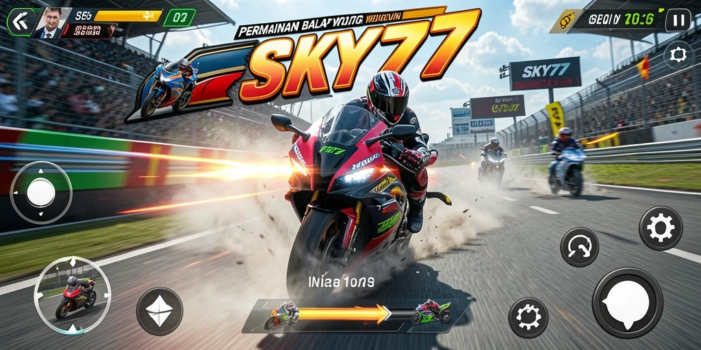 Screenshot menunjukkan aksi balapan motor yang mendebarkan di SKY77.
